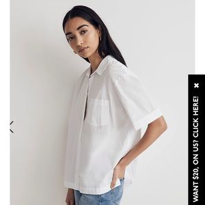 NWT Madewell Signature Poplin Short-Sleeve Button-Down Shirt size sm white
